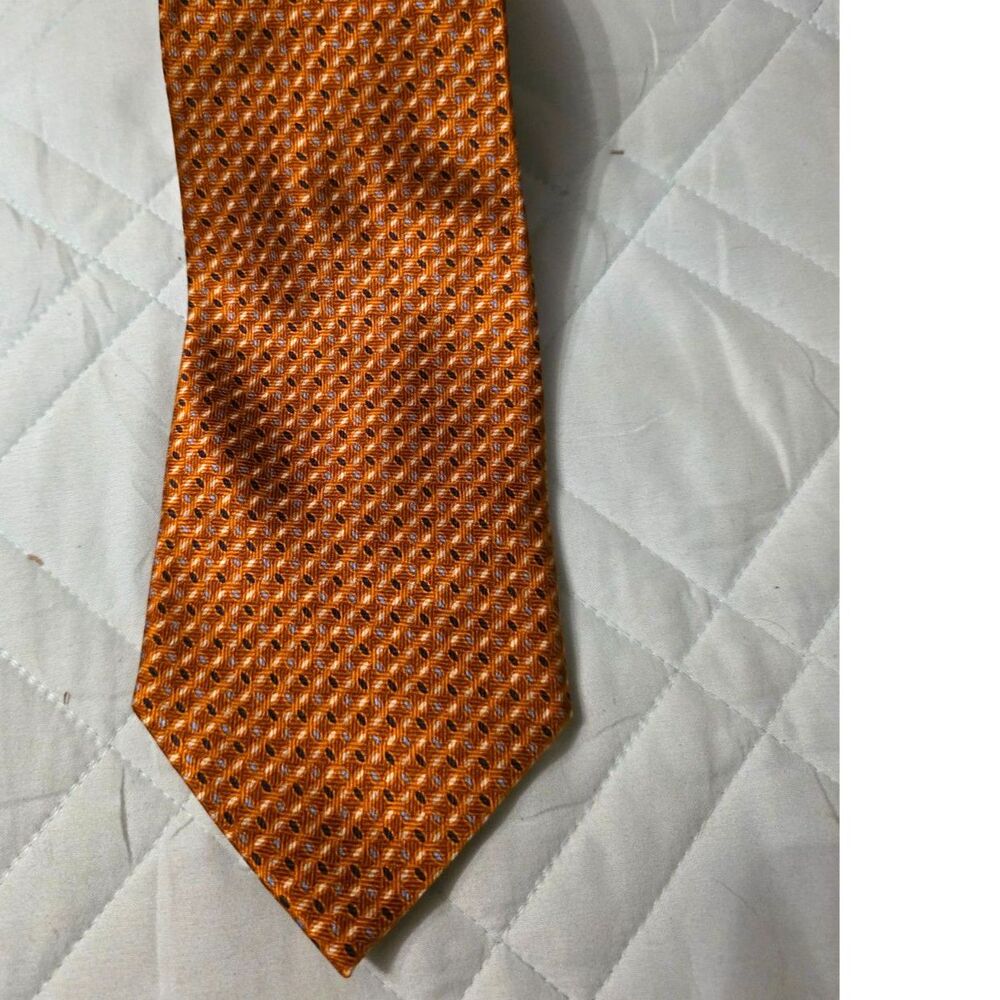 Bill Blass Platinum Silk Necktie – Orange & Black Geometric Pattern